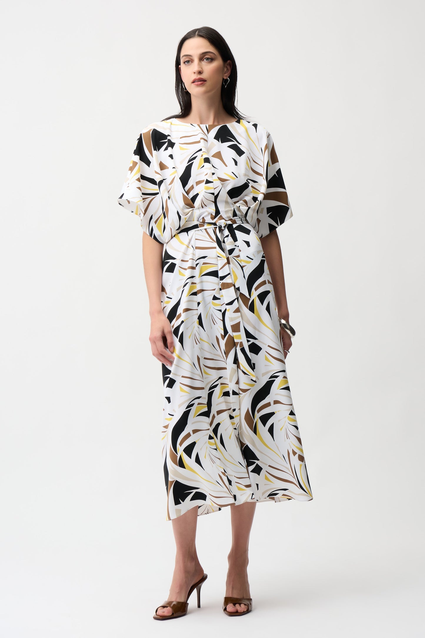 JR~Recycled Woven Tropical Print Trapeze Dress With Sash