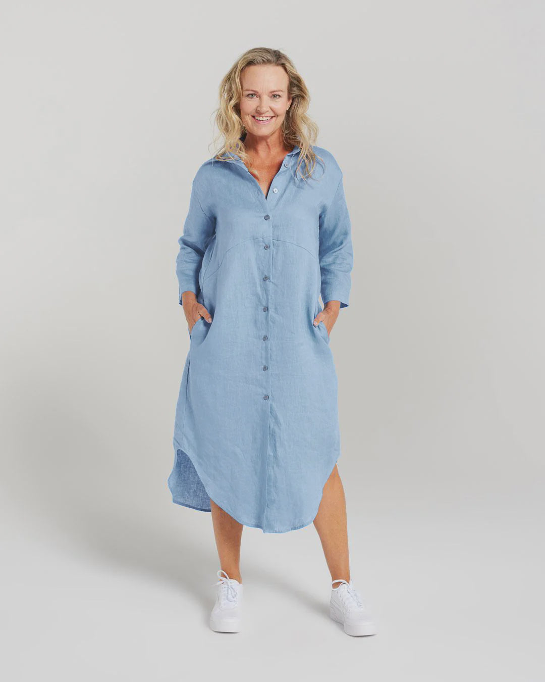 linen shirt dress nz Ballet Pink Linen Ruffle Detail Shirt Dress - Holiday
