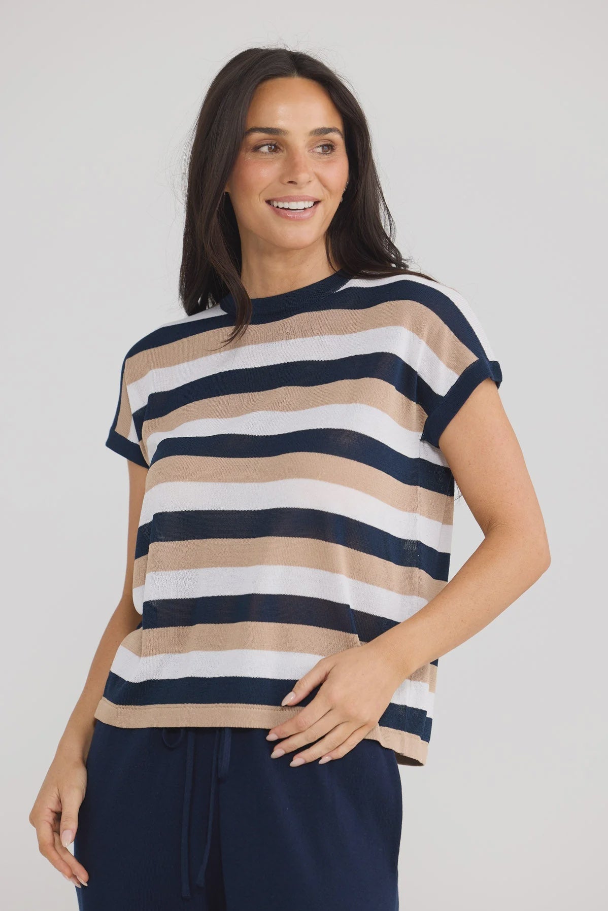 Brave & True ~ Rosalie Tee Navy multi stripe