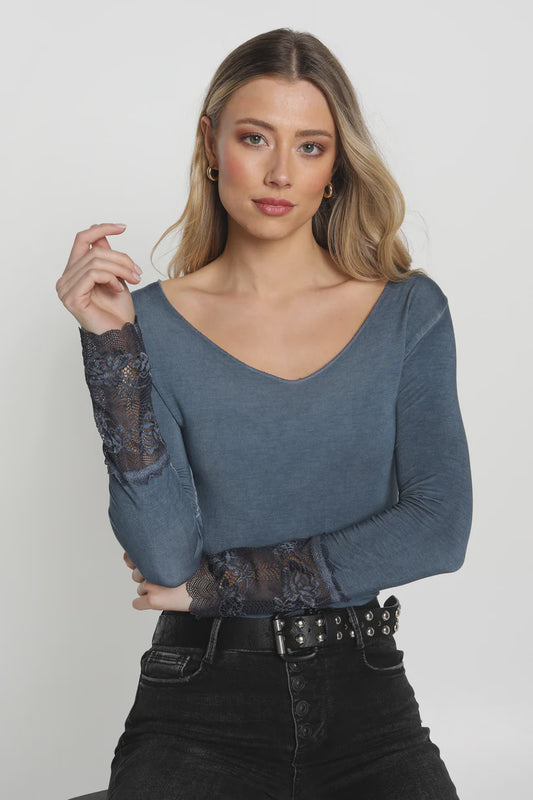 ESA~Long Sleeve Lace T French Lace