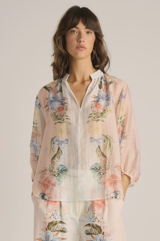 F&B~Solara Split Neck Blouse Pink
