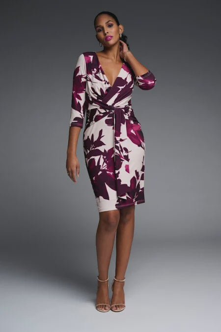 JR~ Floral Knot Twist Dress - Champagne/Mulberry - 223712