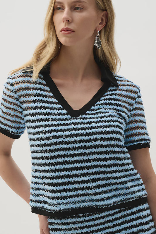 JR~Stipe Boxy Top with Collar