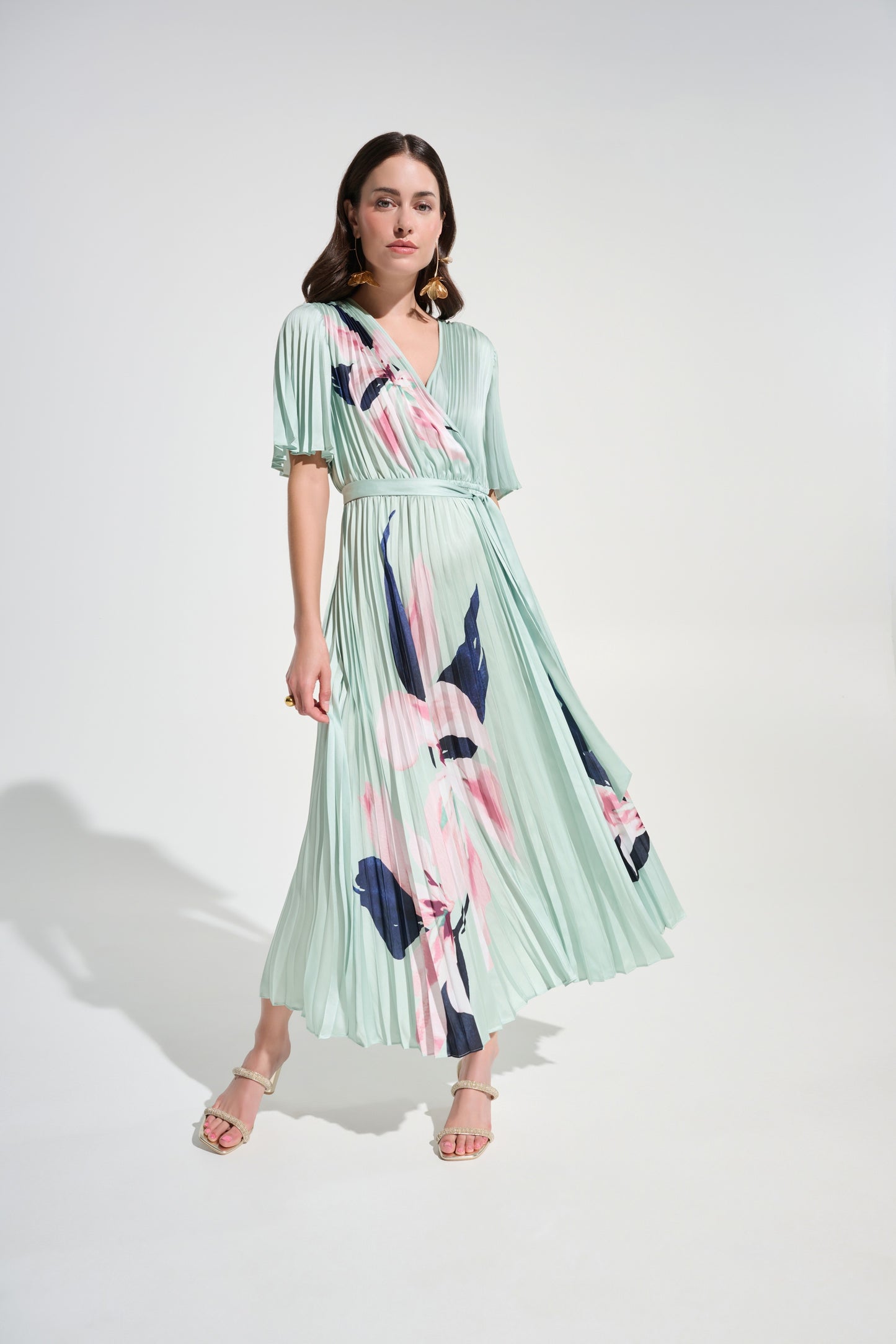 JR~Satin Floral Print Dress