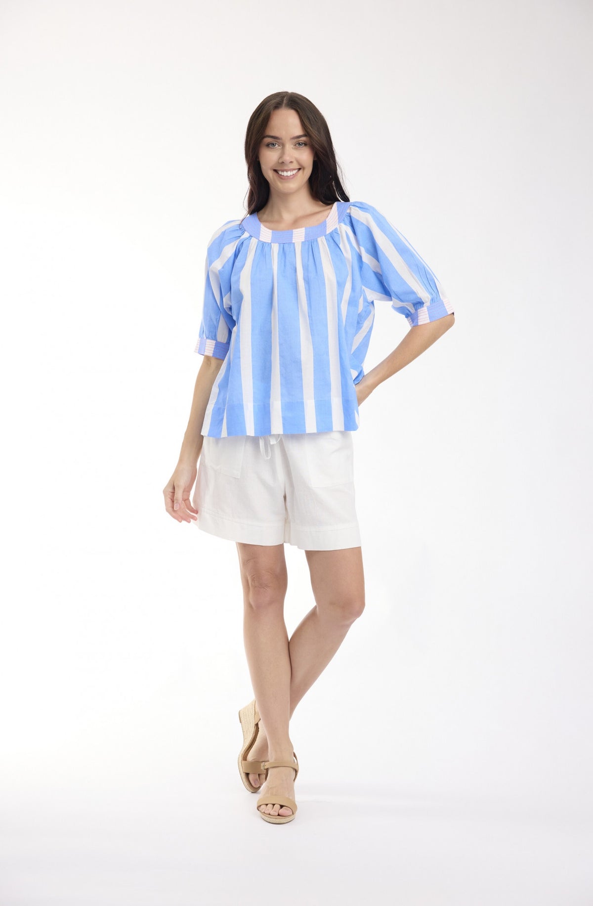 Orientique~Stripe Boat Neck Blouse