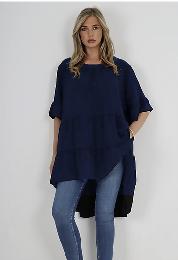 Lilliano~Navy Tiered Dip Hem Tunic