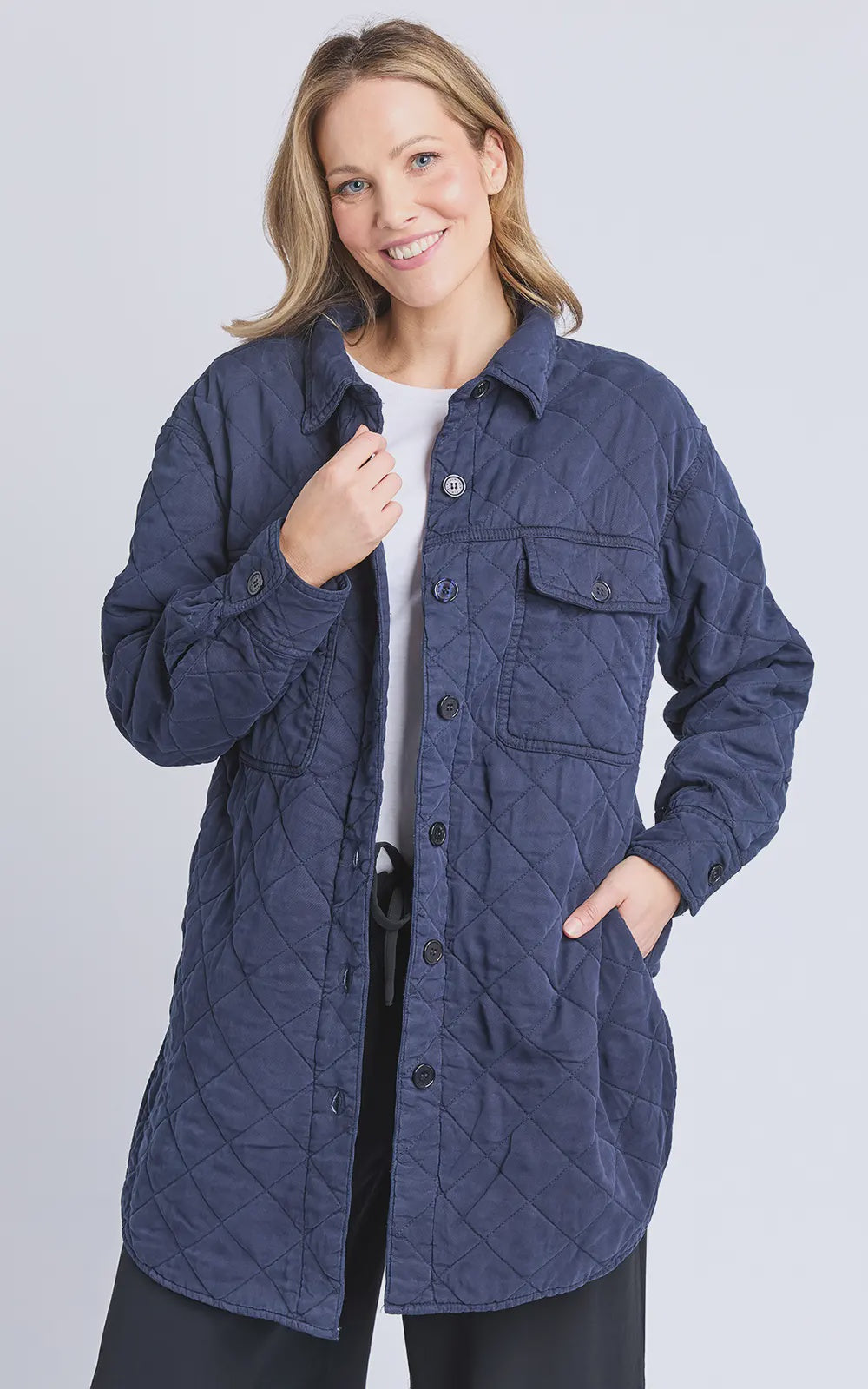 ELM~Katie Quilted Shacket Navy