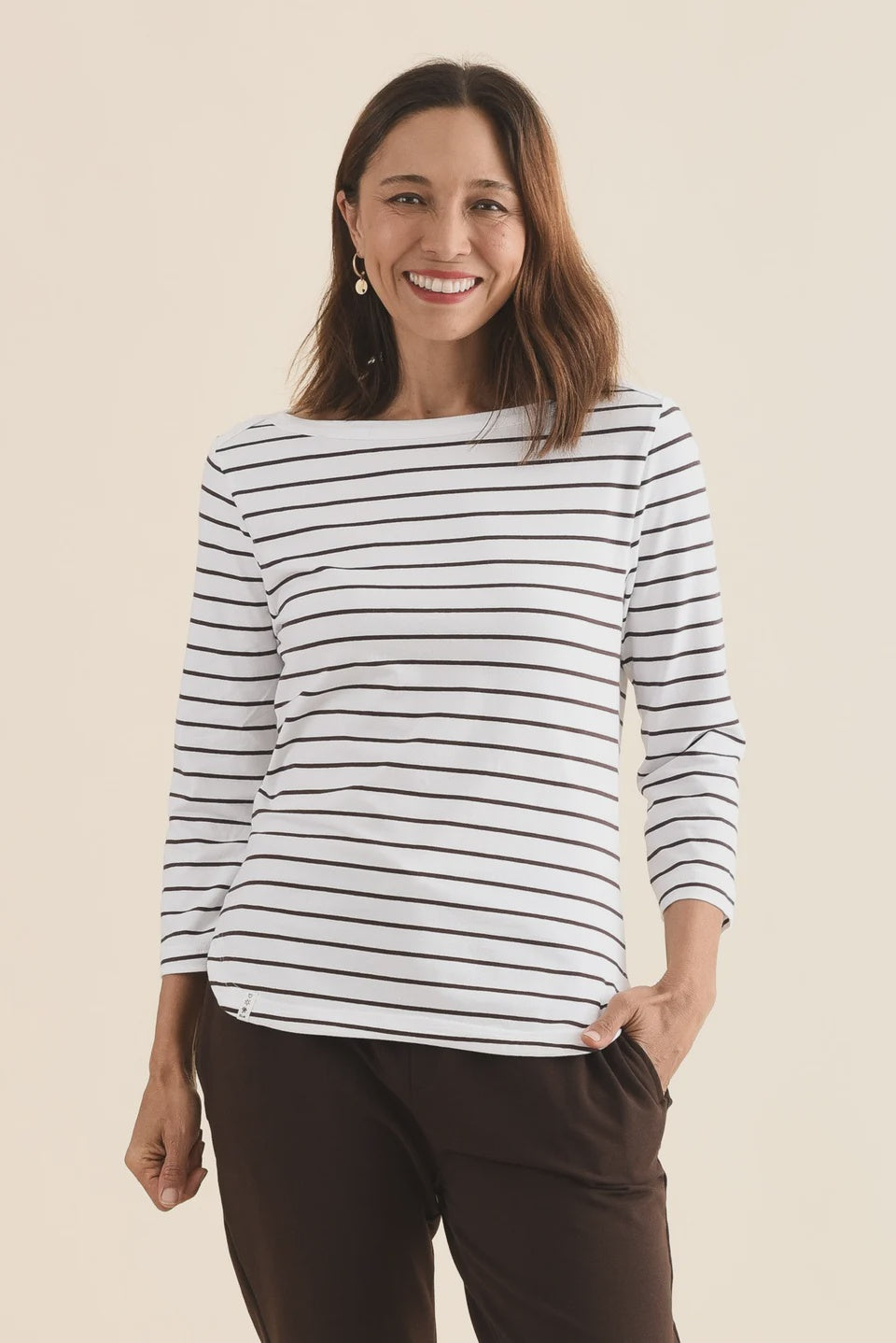 Elm~Eliza Boat Neck Tee-Stripe