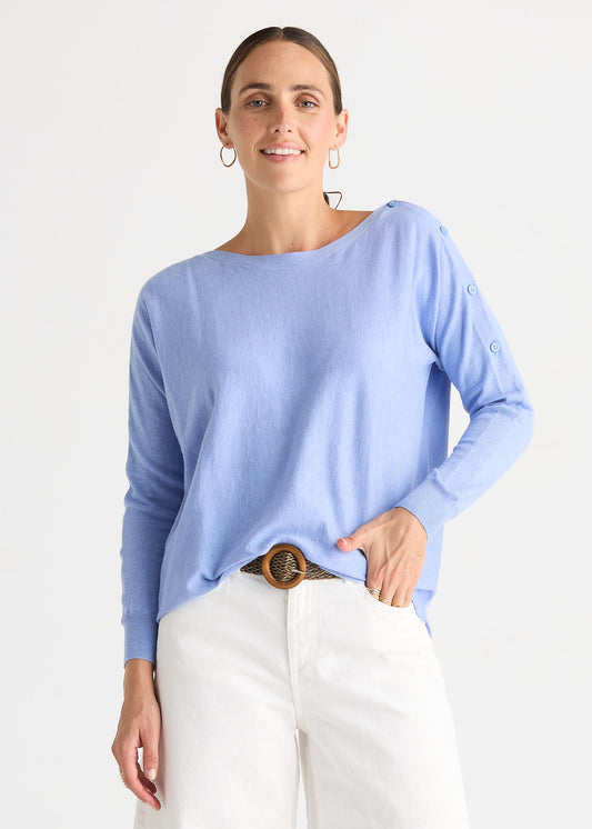 Z&P~ Button Boat Neck Bluebell