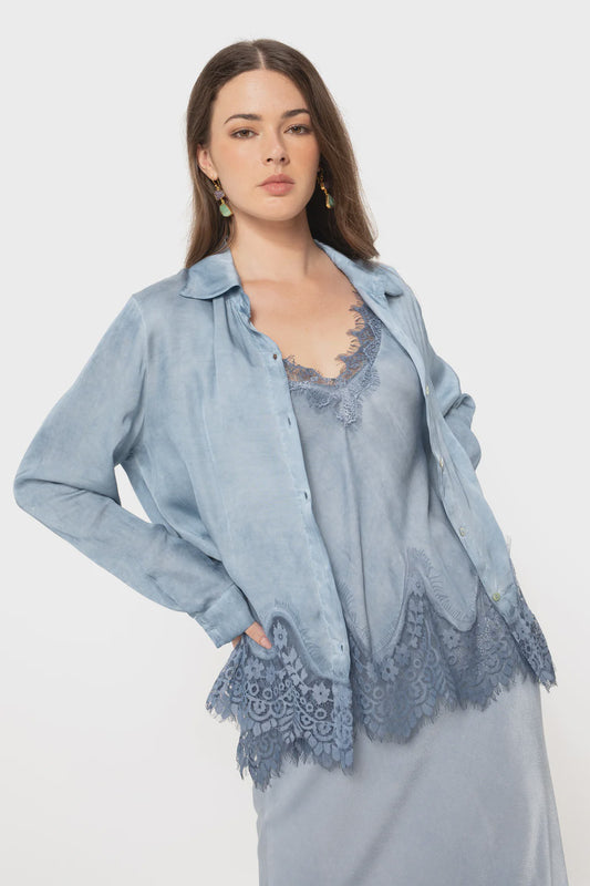 ESA~Satin Trimmed Shirt