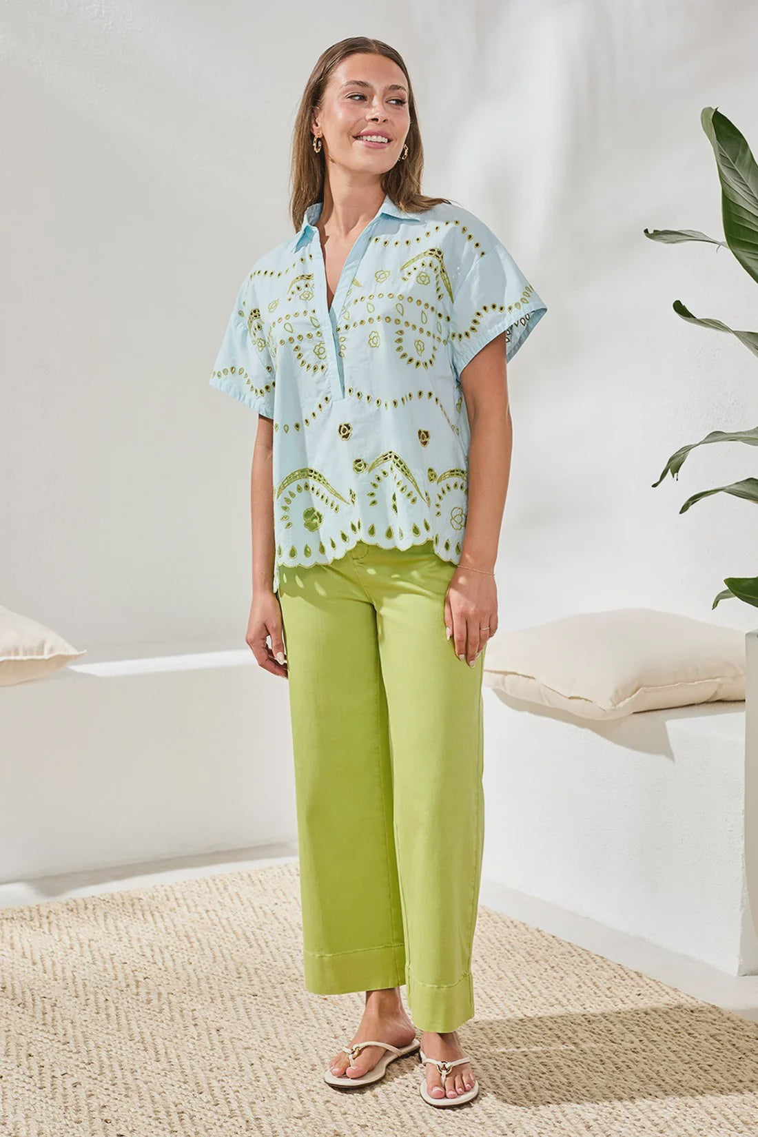 Tribal~S/S Pop Over Embroidered Blouse