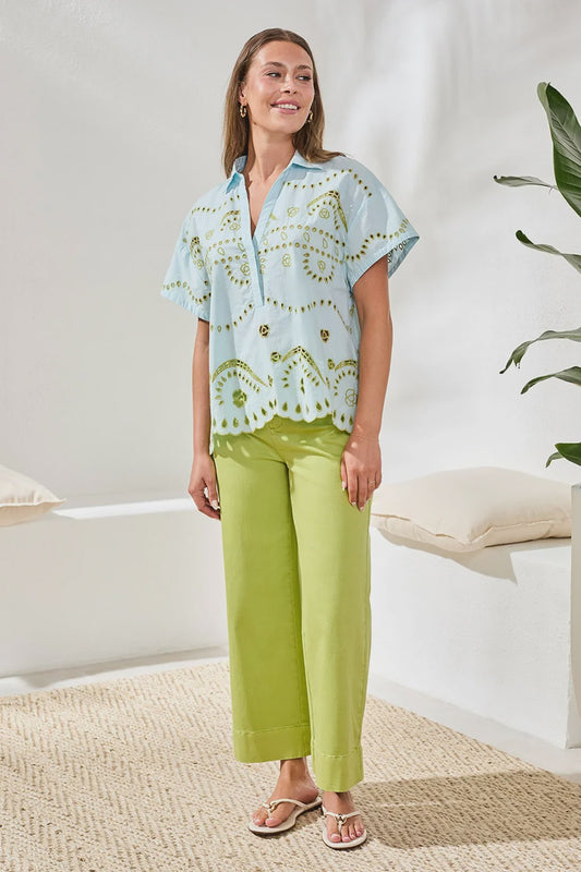 Tribal~S/S Pop Over Embroidered Blouse
